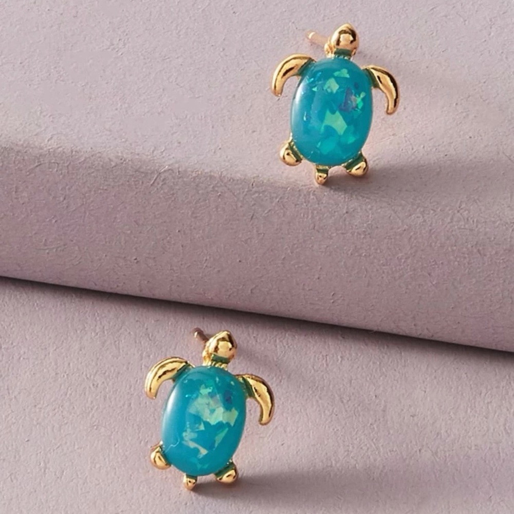 Gemstone turtle earrings
